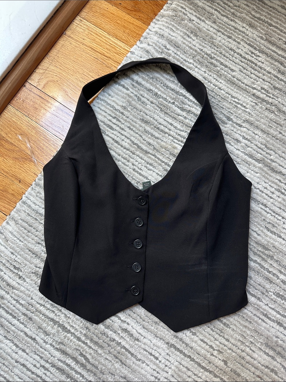 wild fable Black Halter Crop Button-Front Top